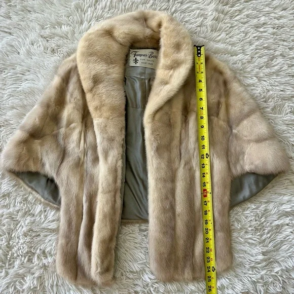 Vintage Famous-Barr Mink Fur Stole Shawl Capelet Coat Jacket Beige Honey Brown - Picture 12 of 12